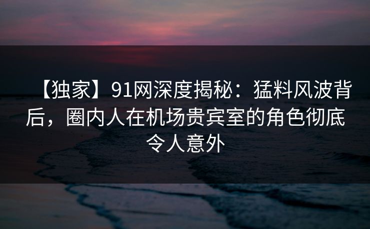 【独家】91网深度揭秘：猛料风波背后，圈内人在机场贵宾室的角色彻底令人意外